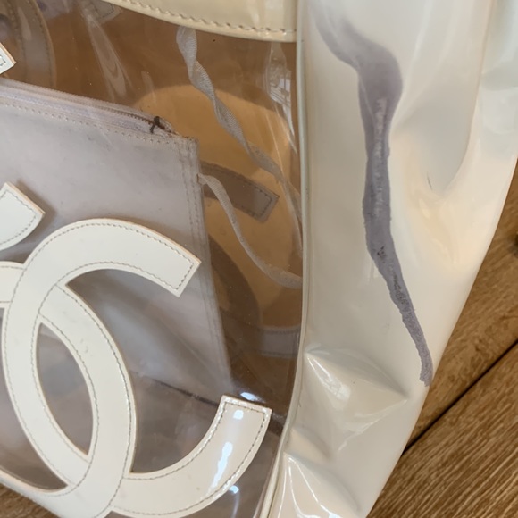 CHANEL Beach🏝️Clear Vinyl Triple CC Logo Transparent XL Shoulder Beach Tote Bag - Picture 11 of 16